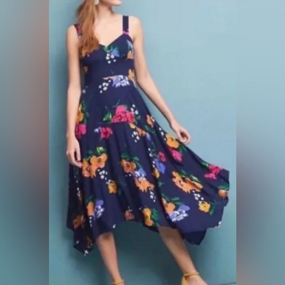 Anthropologie Maeve Vivienne Floral Maxi Handkerchief Hem Dress ZB12